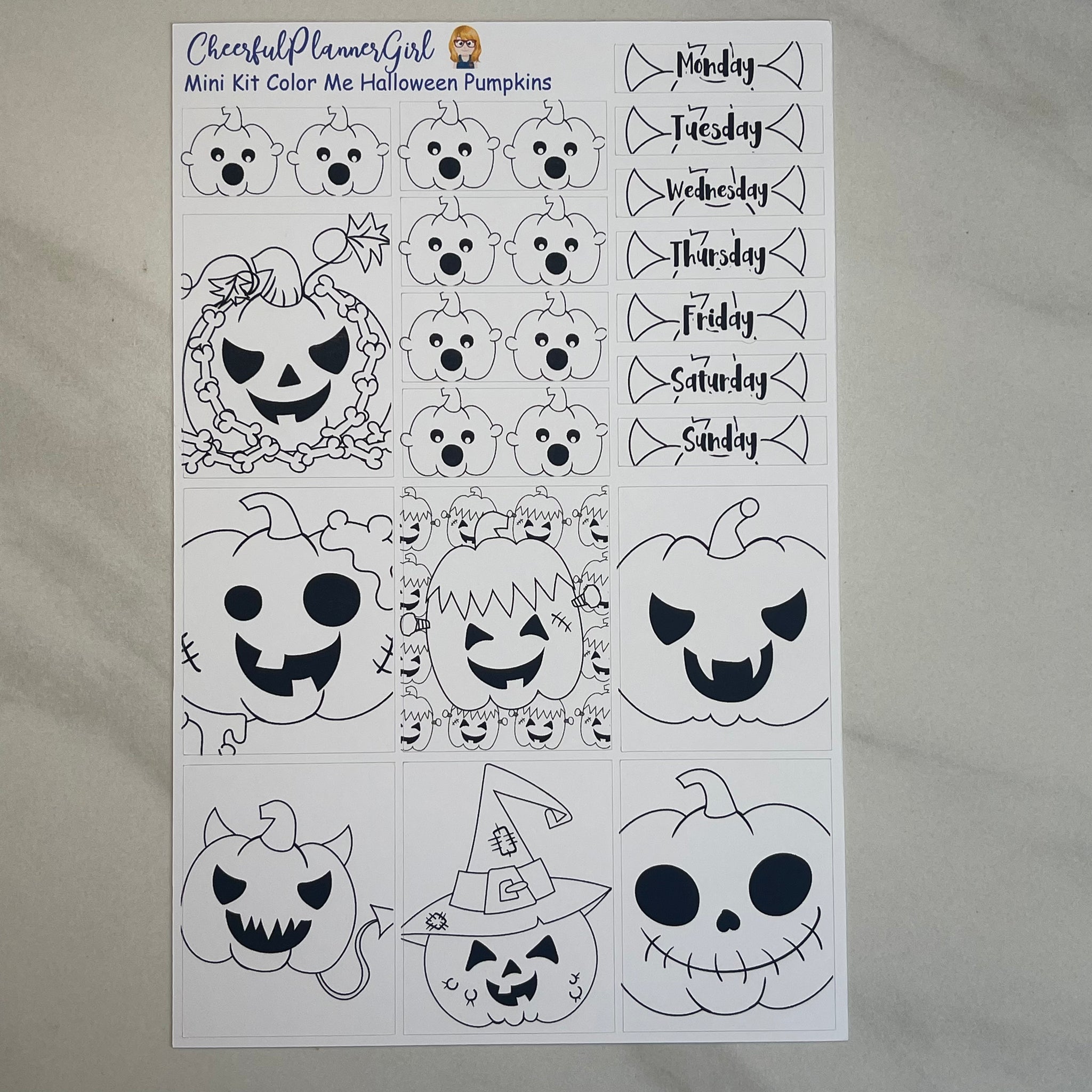 Color Me Halloween Pumpkins Mini Kit Weekly Layout Planner Stickers
