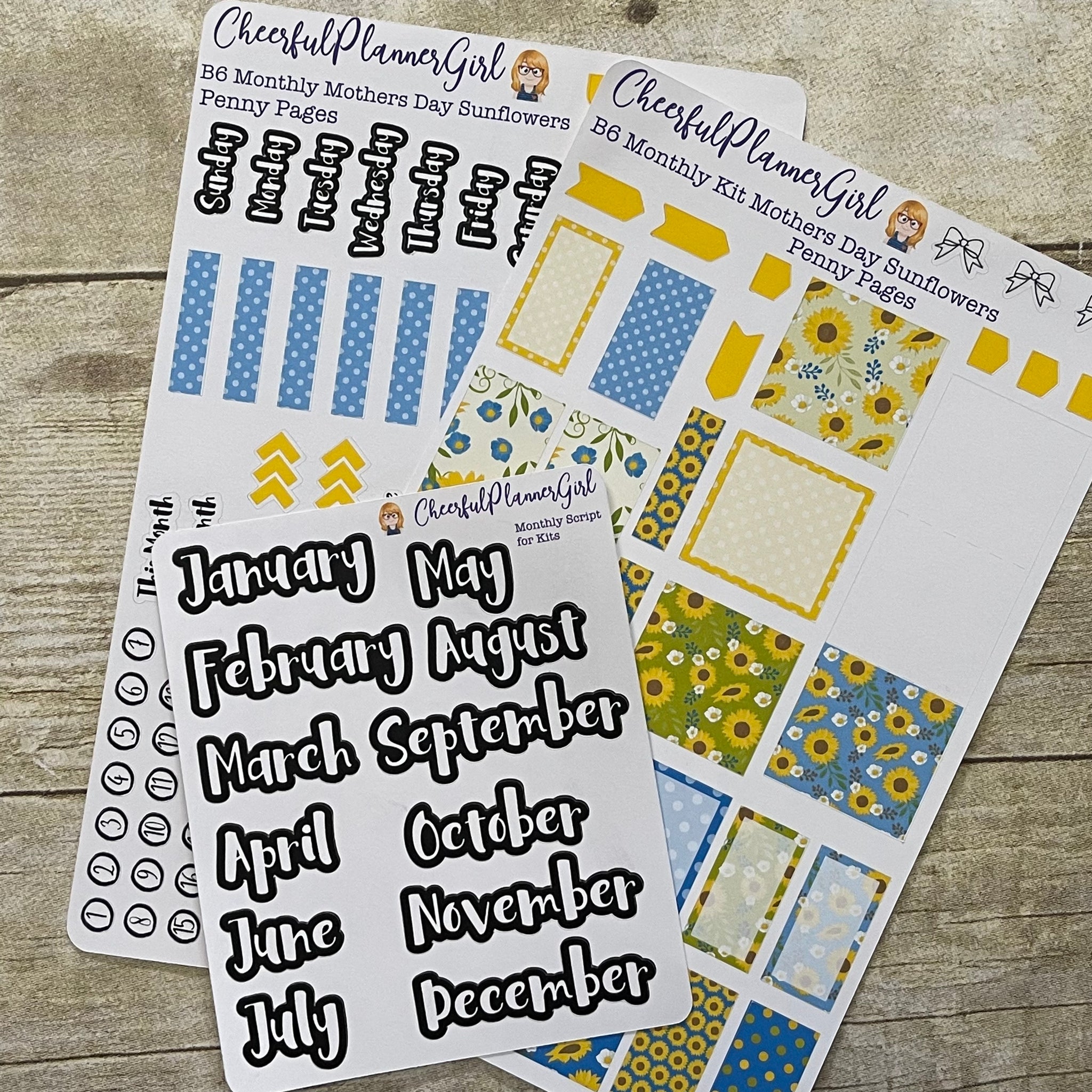 Mothers Day Sunflowers Monthly Layout Kit for Penny Pages B6 Planner