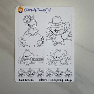 Color Me Thanksgiving Turkeys Planner Stickers Back to Basics