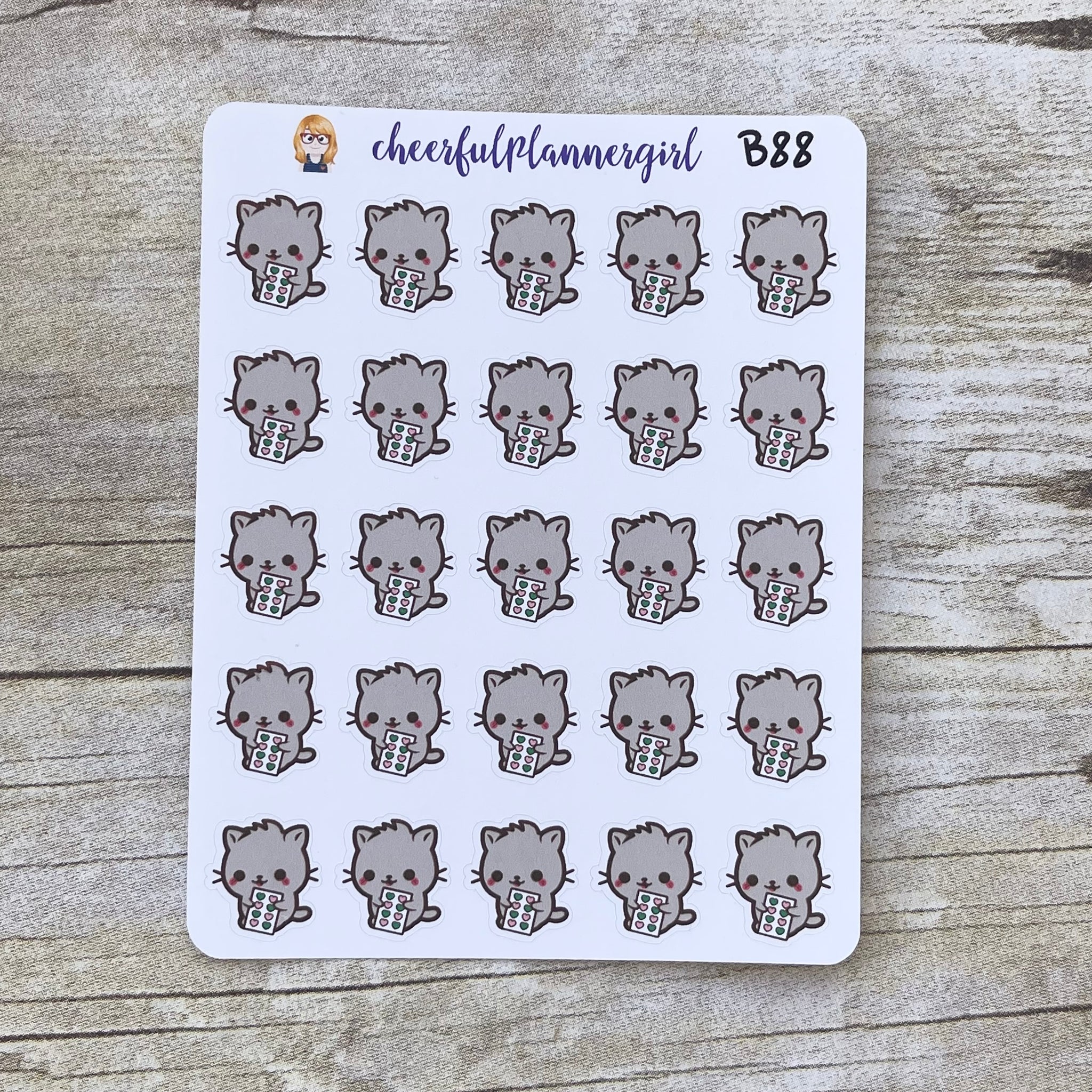 Gray Kitten Holding Sticker Sheet Planner Stickers