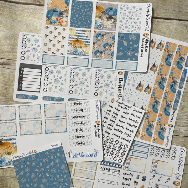 Fall Blue Pumpkins and Birds Standard Vertical Full Kit Weekly Layout Planner Stickers Autumn