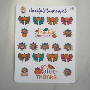 Thanksgiving Deco Turkey Thankful and Blessed Give Thanks Planner Stickers