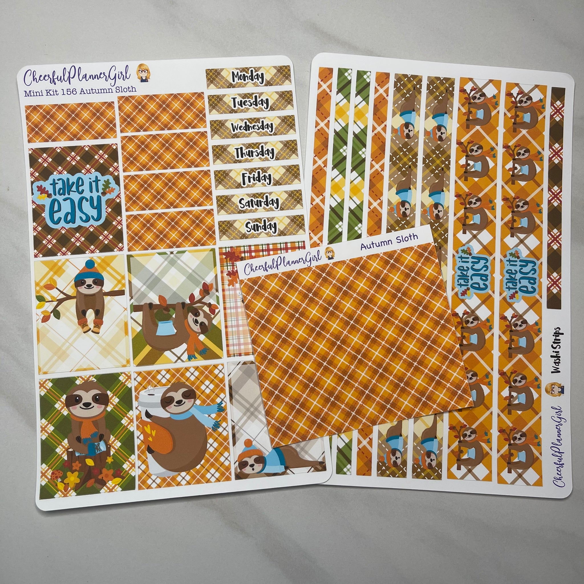 Autumn Sloth Take it Easy with Extras Weekly Layout Planner Stickers