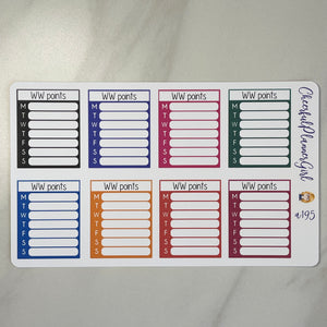 WW points Habit Tracker Weekly Full Box Planner Stickers