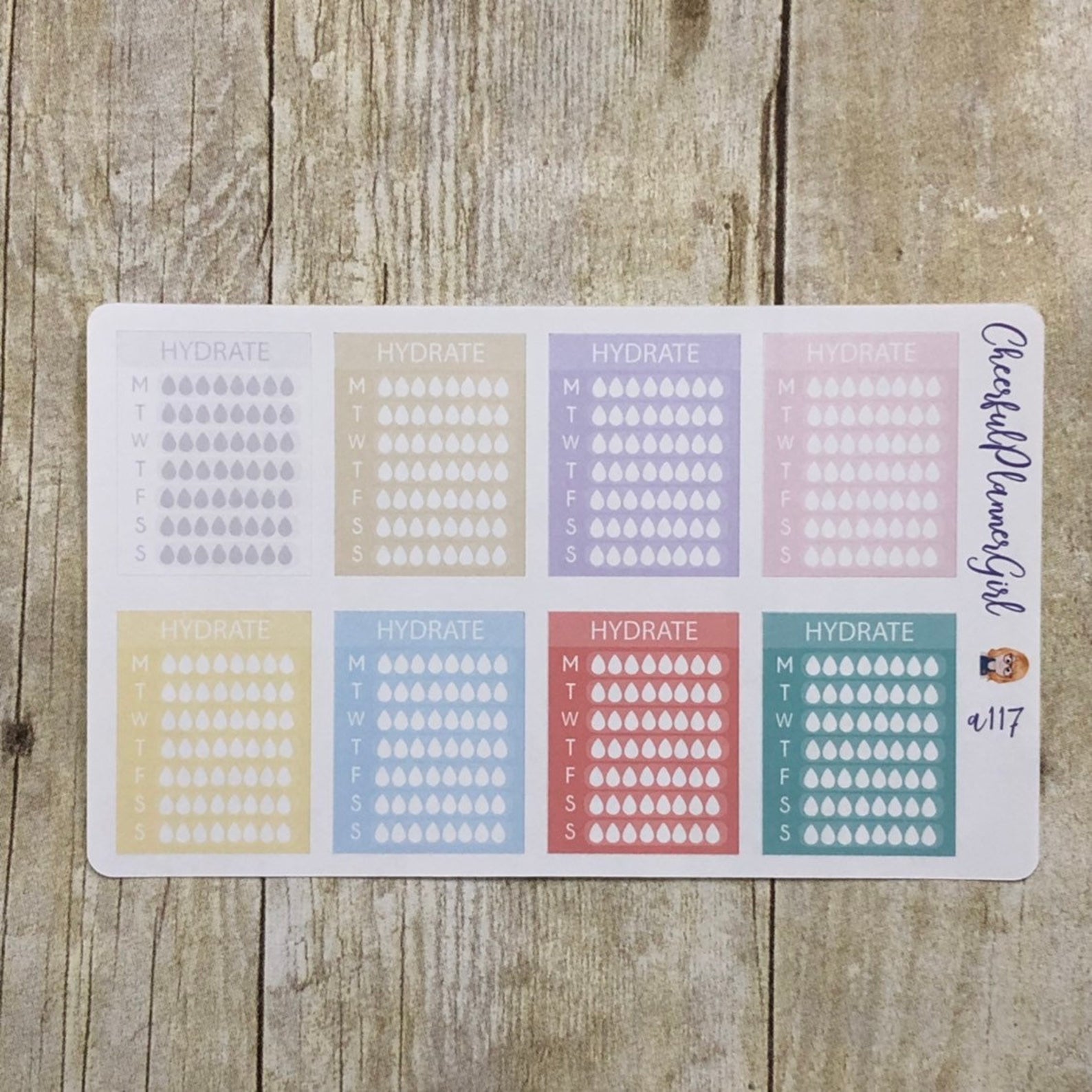 Pastel Hydrate Tracker Weekly Full Box Planner Stickers